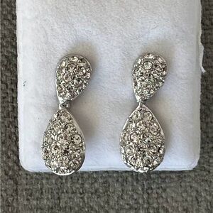 Vintage Christian Dior Teardrop Dangle Rhinestone 14k Gold Post Silver Earrings